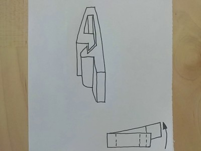 Croquis de l'agrafe vue de face en perspective ainsi que le principe d'ouverture